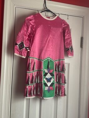 Pink Green Butterfly Girls' Native-Style jingle Dress